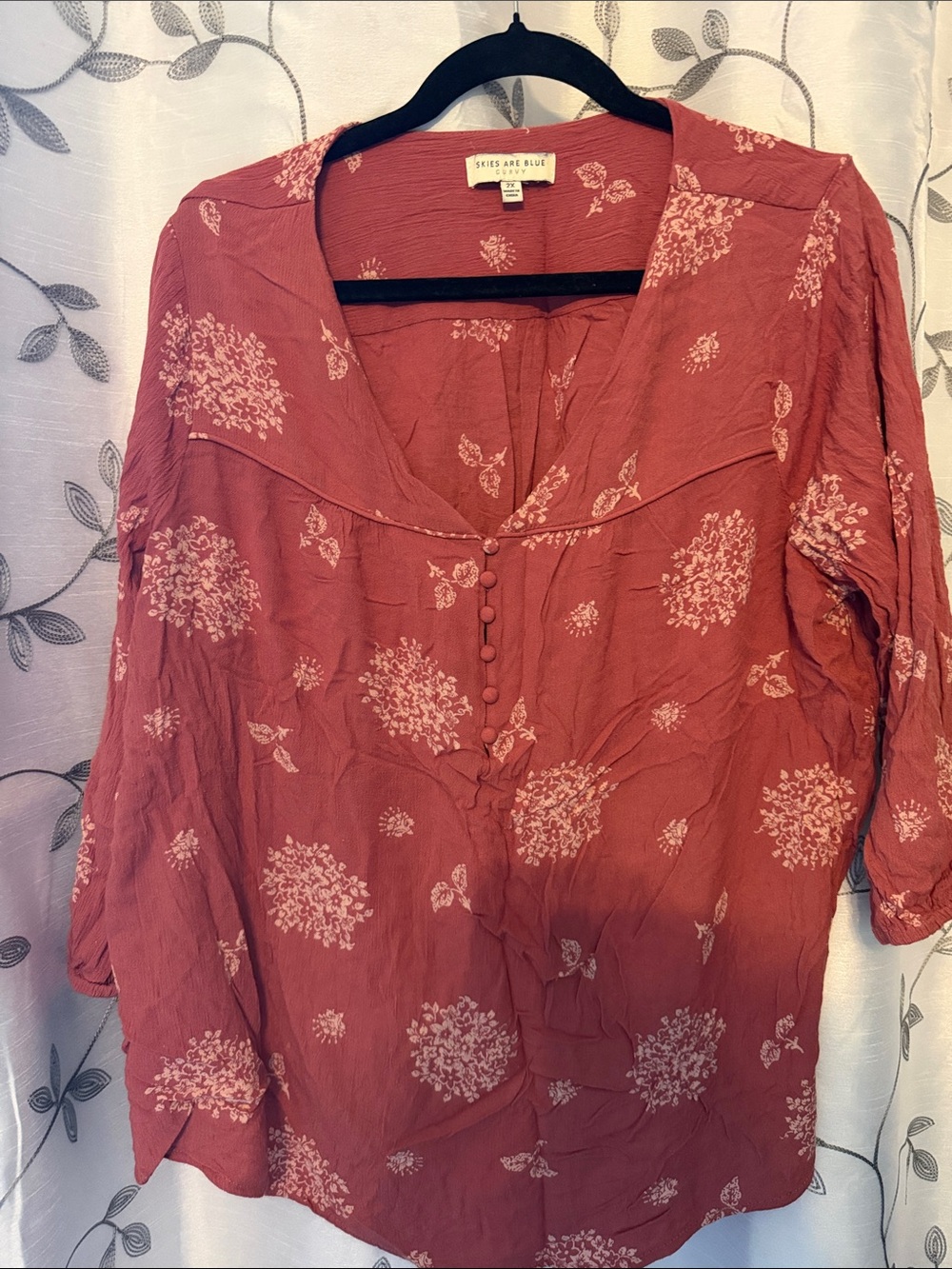 Skies Are Blue Rust Floral Button-Front Tunic
